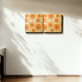 レトロ ヴィンテージ オレンジ ボタニカル フラワーパターン 秋 タイル