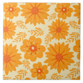 レトロ ヴィンテージ オレンジ ボタニカル フラワーパターン 秋 タイル (正面)