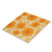 レトロ ヴィンテージ オレンジ ボタニカル フラワーパターン 秋 タイル (側面)