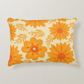 レトロ ヴィンテージ オレンジ ボタニカル フラワー パターン 秋 アクセントクッション (正面)