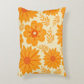 レトロ ヴィンテージ オレンジ ボタニカル フラワー パターン 秋 アクセントクッション (正面(垂直))