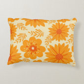 レトロ ヴィンテージ オレンジ ボタニカル フラワー パターン 秋 アクセントクッション (裏面)