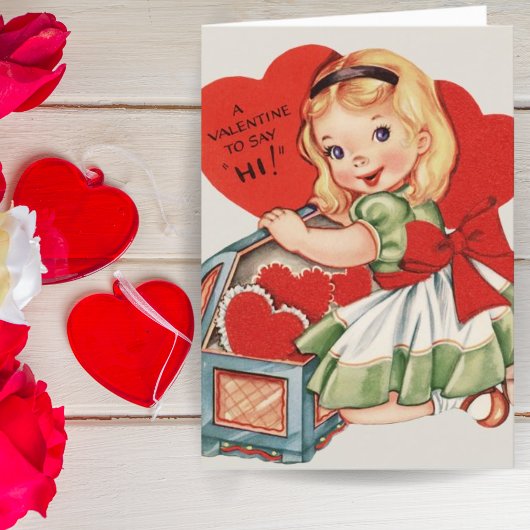 レトロ ヴィンテージ ガール カスタム バレンタインデー シーズンカード