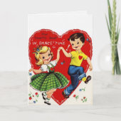 レトロ ヴィンテージ キッズ ダンシング カスタム バレンタインデー シーズンカード (正面)