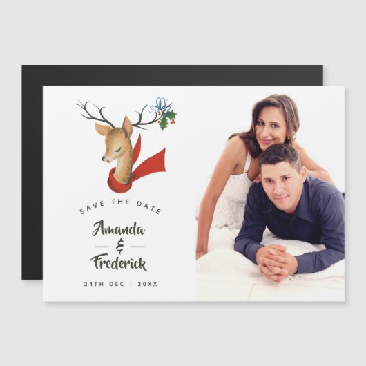 レトロ ヴィンテージ クリスマス ウェディング セーブ ザ デート マグネット招待状 (正面/裏面)