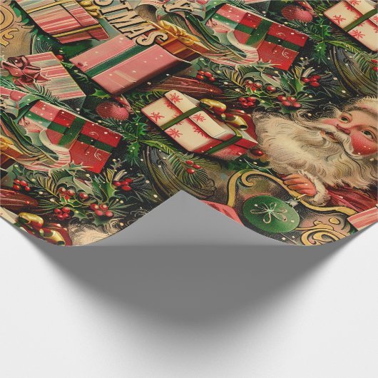 レトロ ヴィンテージ クリスマス: サンタとプレゼント ラッピングペーパー (角)