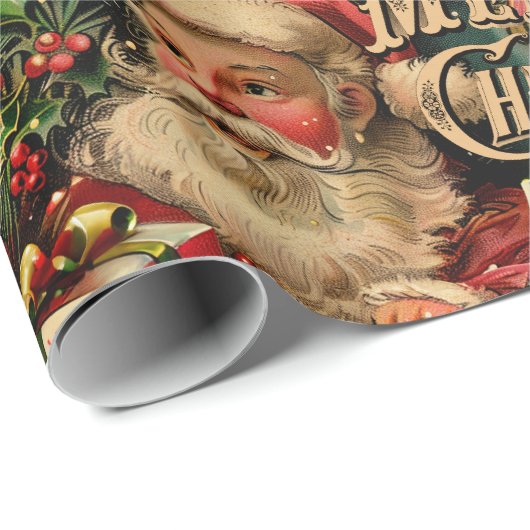 レトロ ヴィンテージ クリスマス: サンタとプレゼント ラッピングペーパー (ロールコーナー)