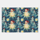 レトロ ヴィンテージ クリスマス：サンタの星空の夜 ラッピングペーパーシート (正面3)