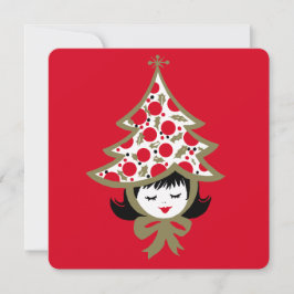 レトロ ヴィンテージ クリスマス ツリーの帽子をかぶった女の子