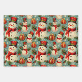 レトロ ヴィンテージ クリスマス: フロスティー スノーマン ラッピングペーパーシート (正面3)