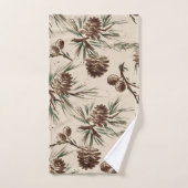 レトロ ヴィンテージ クリスマス 松ぼっくり バスタオルセット (ハンドタオル)