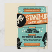 レトロ ヴィンテージ グランジ スタンドアップコメディショー 招待状 (正面/裏面)