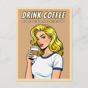 レトロ ヴィンテージ コーヒー カフェイン ユーモア ポップアート  ポストカード