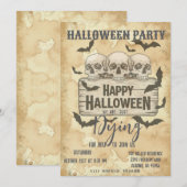 レトロ ヴィンテージ ゴシック スカル ハロウィンパーティー招待状 招待状 (正面/裏面)