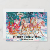 レトロ ヴィンテージ サンタのスレー カスタム メリークリスマス シーズンカード (正面)