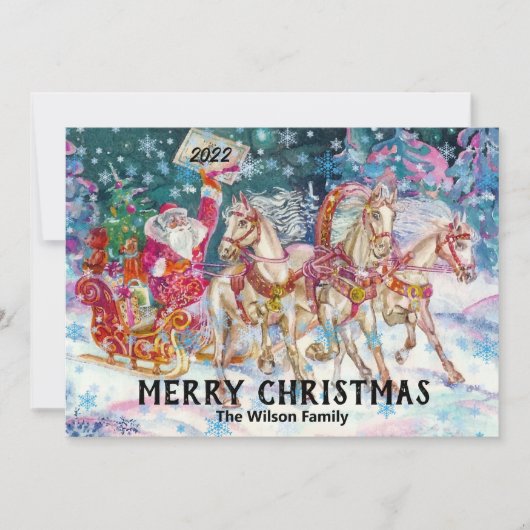 レトロ ヴィンテージ サンタのスレー カスタム メリークリスマス シーズンカード (正面)