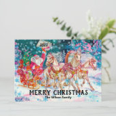 レトロ ヴィンテージ サンタのスレー カスタム メリークリスマス シーズンカード (スタンド正面)
