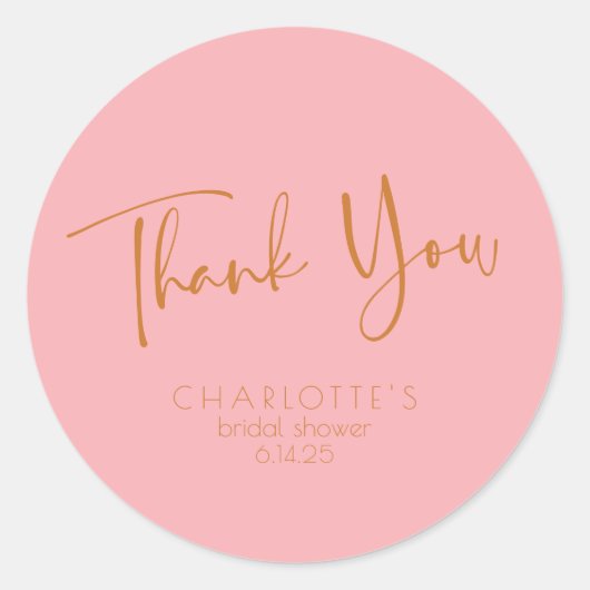 レトロ ヴィンテージ スクリプト ピンク ブライダル シャワー サンクス ラウンドシール (正面)
