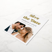 レトロ ヴィンテージ スクリプト &2 フォト ミニマル ウェディング リアル 箔招待状 (回転した状態)