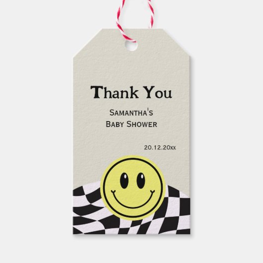 レトロ ヴィンテージ チェック 赤ちゃんのシャワー お礼 ギフトタグ (正面)