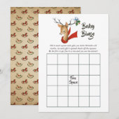 レトロ ヴィンテージ トナカイ クリスマス ベイビー シャワービンゴ ノートカード (正面/裏面)