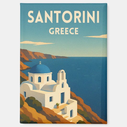 レトロ ヴィンテージ トラベル サントリーニ ギリシャ 海辺 マグネット (正面)