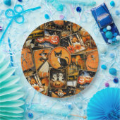 レトロ ヴィンテージ ハロウィン 楽しい コラージュ ペーパープレート (パーティー)