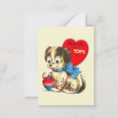 レトロ ヴィンテージ バレンタイン 犬 ノートカード (正面)