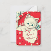 レトロ ヴィンテージ バレンタイン 猫 メッセージを追加 ノートカード (正面)