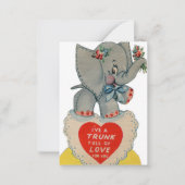 レトロ ヴィンテージ バレンタイン 象のいるホリデー ノートカード (正面)