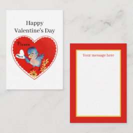 レトロ ヴィンテージ バレンタイン 鳥 メッセージを追加 ノートカード