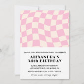 レトロ ヴィンテージ ピンク 34歳 チェック柄 誕生日 招待状 (正面)