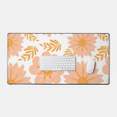 レトロ ヴィンテージ ピーチファズ オレンジ 花柄 デスクマット (キーボード&マウス)