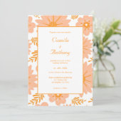 レトロ ヴィンテージ ピーチファズ オレンジ 花柄 招待状 (スタンド正面)