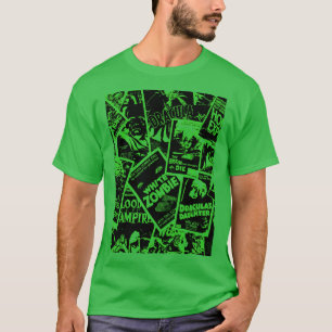 レトロ・ヴィンテージ・ホラー映画コラージュ 緑の少年 Tシャツ