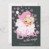 レトロ ヴィンテージ マジックを信じて ピンクのサンタ シーズンカード (正面)