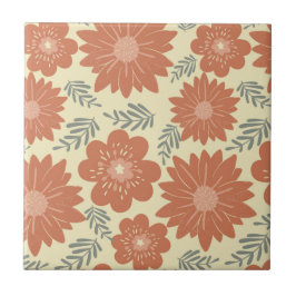 レトロ ヴィンテージ ミッドセンチュリー モダン ブラウン フラワー タイル