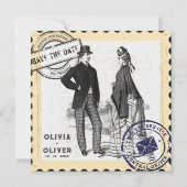 レトロ ヴィンテージ 切手 結婚式 セーブザデート (正面)