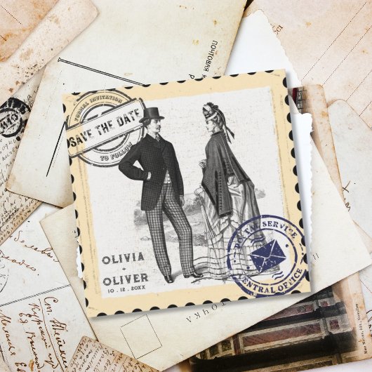 レトロ ヴィンテージ 切手 結婚式 セーブザデート