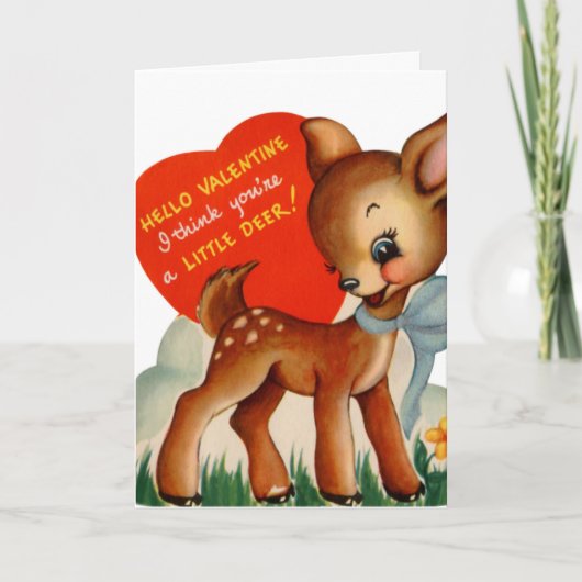 レトロ ヴィンテージ 小さな鹿のカスタム バレンタインデー シーズンカード (正面)
