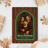 レトロ ヴィンテージ 手描き 赤 緑 アーチ フォト シーズンカード