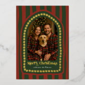 レトロ ヴィンテージ 手描き 赤 緑 アーチ フォト 箔シーズンカード (正面)