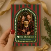 レトロ ヴィンテージ 手描き 赤 緑 アーチ フォト 箔シーズンカード