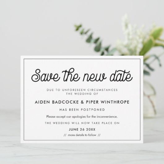 レトロ ヴィンテージ 新しい日程を保存するカード 招待状 (スタンド正面)