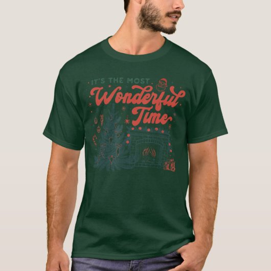 レトロ ヴィンテージ 暖炉 クリスマスの素敵な時間 Xmas Tシャツ (正面)