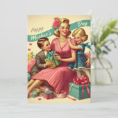 レトロ ヴィンテージ 母の日 フラット ホリデー カード (スタンド正面)