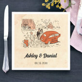 レトロ ヴィンテージ 花嫁 花婿 古い漫画 ラスティック ウェディング スタンダードカクテルナプキン