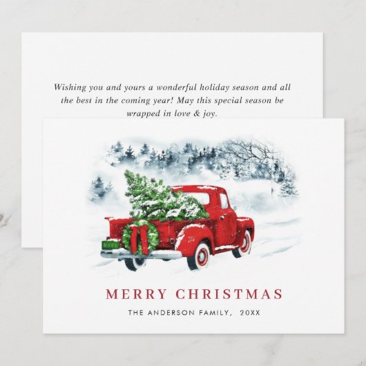 レトロ ヴィンテージ 赤い農用トラック クリスマス グリーティング (正面/裏面)