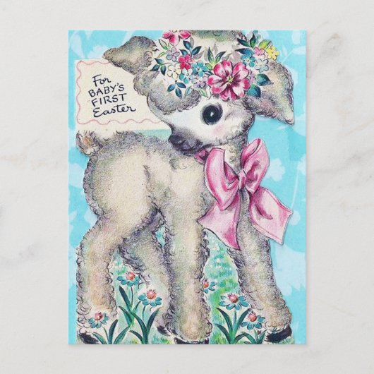 レトロ ヴィンテージ 赤ちゃんの初めてのイースター ポストカード (正面)