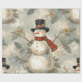 レトロ ヴィンテージ 雪だるま かわいい クリスマス ラッピングペーパー